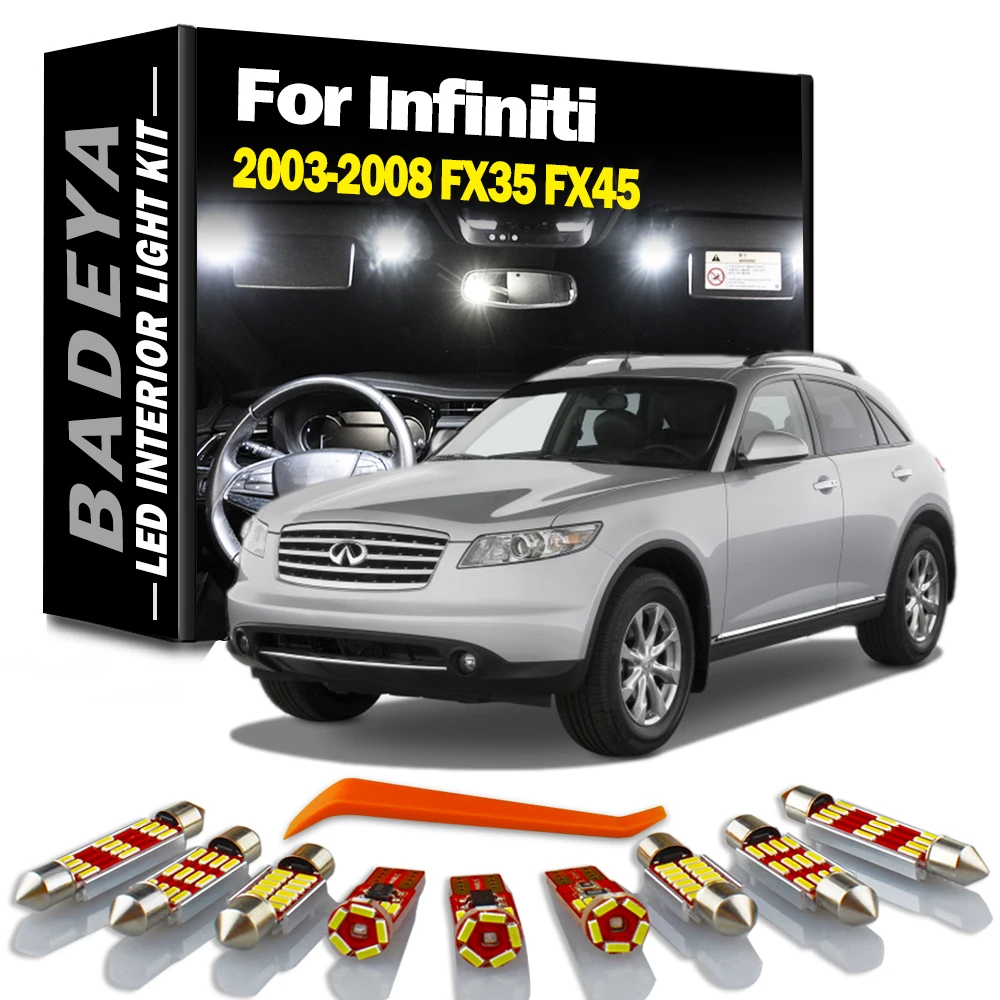 BADEYA 14 sztuk dla 2003 2004-2008 Infiniti FX35 FX45 Premium niebieski zestaw oświetlenia wnętrzowego drzwi mapa Dome uchwyt do tablicy rejestracyjnej na bagażnik lampa