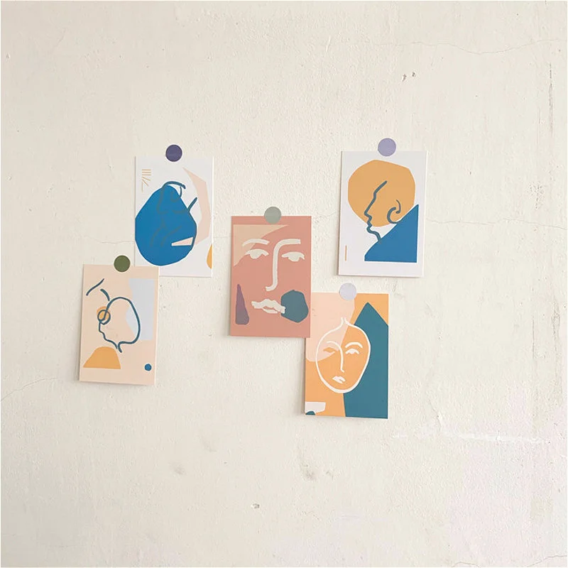 Arte abstracto para decoración de tarjetas, pintura de líneas pequeñas, póster artesanal, pegatina de pared de habitación, accesorios de foto, regalo de papelería, 5 uds.