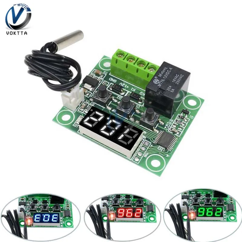 W1209 DC 12V LED Digital Thermostat Temperature Control Thermometer Controller Switch Module + NTC Sensor 4 Colors Available