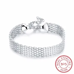 Women's Fashion Chain Bracelet Real 925 Sterling Silver Soft Watchband Charm Bracelet & Bangles Fine Jewelry Pulseiras De Prata