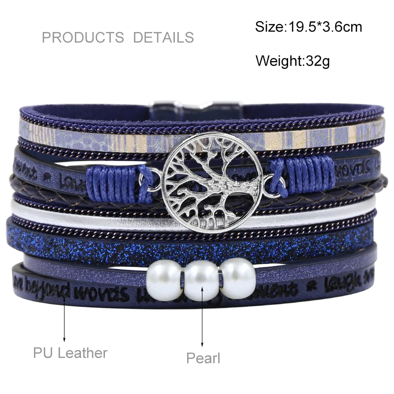 STRATHSPEY Tree of life bracelet multilayer leather bracelets For women Vintage Wide Wrap Bracelet & Bangle Femme jewelry