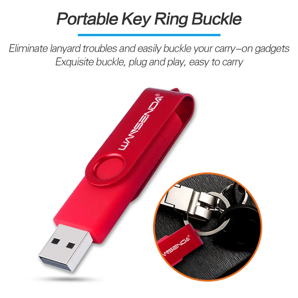 Wangenda-Clé USB 2.0 OTG 2 en 1 avec micro-USB, support à mémoire de 8 Go, 16 Go, 32 Go, 64 Go, 128 Go, 256 Go