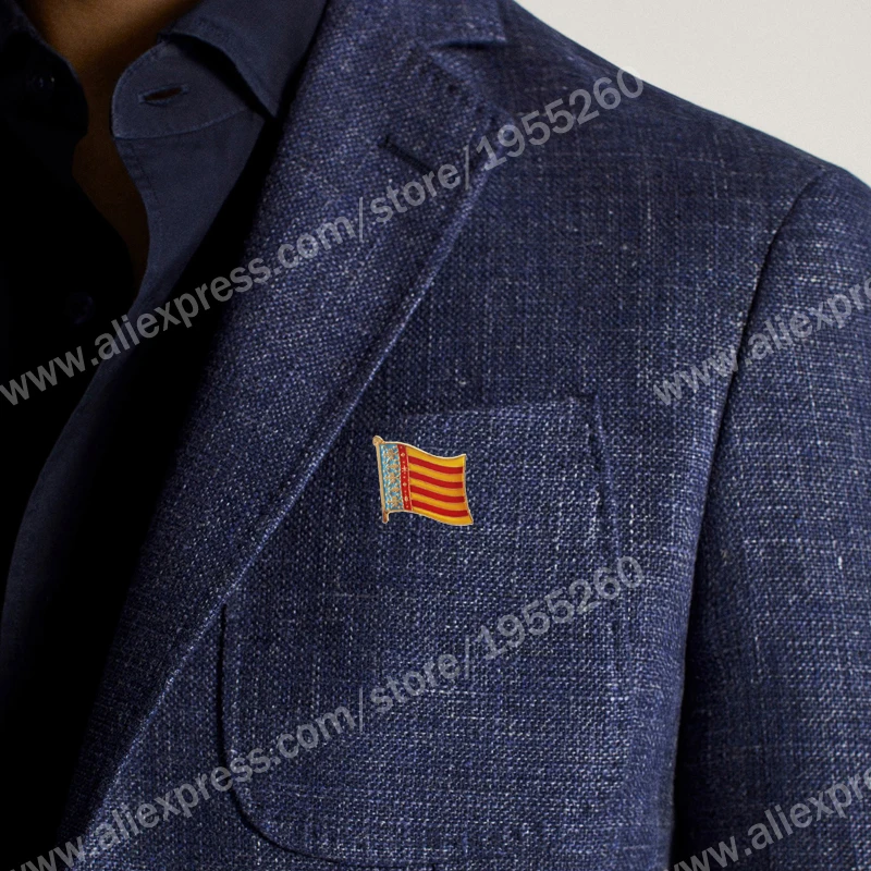 Valencia Flag Lapel Pins Spain Provincial Nationalities Region Brooch Crystal Epoxy Metal Enamel Badge