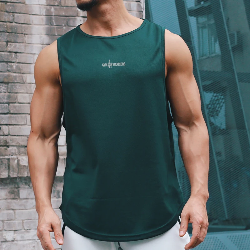 Gym Tank Tops Bodybuilding Fitness Sleeveless T Shirt Men Mesh Printed Workout Stringer Singlets Summer Casual Sports Vest Men