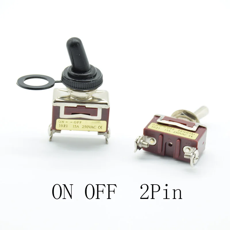 Miniature ON OFF ON ON Small SPST Toggle Switch 2pin 3pin Heavy Duty  Waterproof Cover red   blue 15A 250V AC Mounting hole 12mm