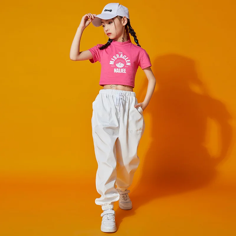 Hip Hop Girls Crop Top Loose T Shirt Sport Pants Kid Street Dance Skirt Summer Print Tee Jogger Clothes Sets Child Jazz Costumes