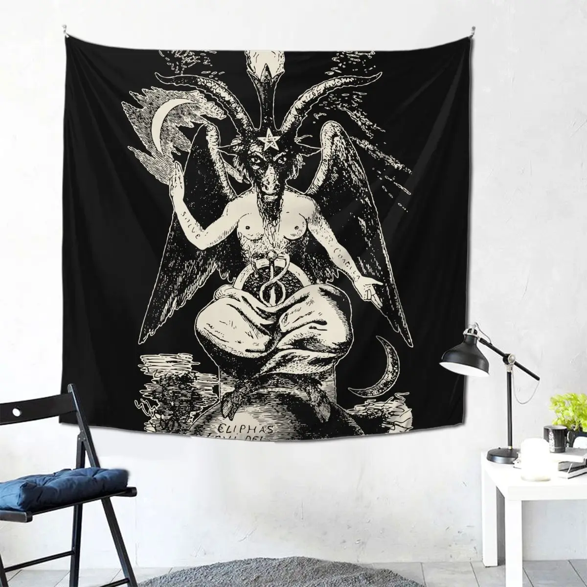 Baphomet Tapestry Colorful Polyester Wall Hanging Devil Lucifer Demon Teufel Wall Decor Psychedelic Wall Covering 95x73cm