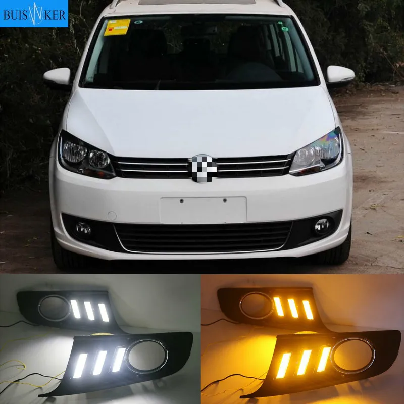 

LED DRL daytime running light For Volkswagen vw Touran 2011-2015 with Dynamic moving yellow turn signal and blue night light