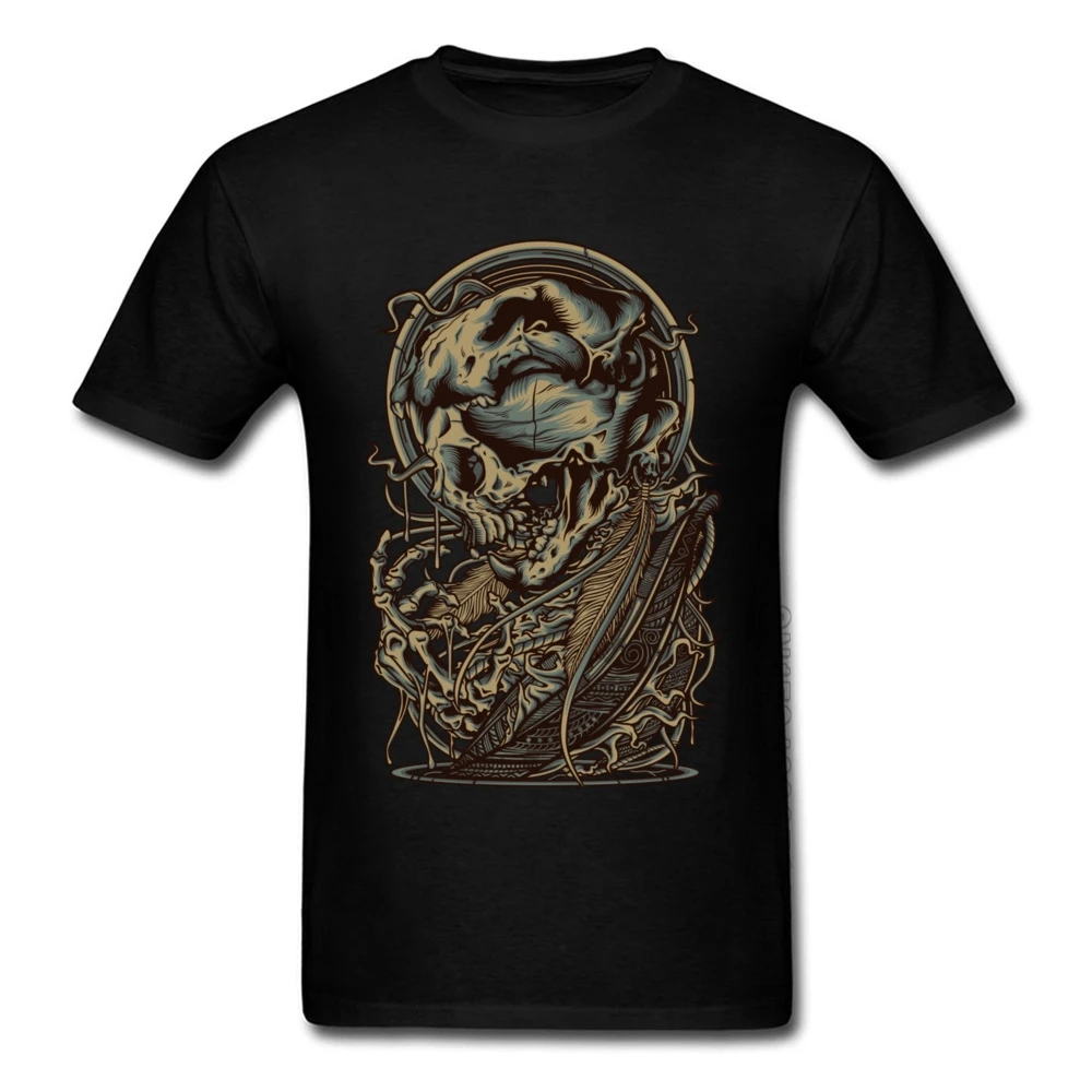 Black Design Short Sleeve Discount T Shirts For Men O-Neck 100% Cotton Tops Shirts Geek T-Shirt Curse Skull Rock Tshirts Custom