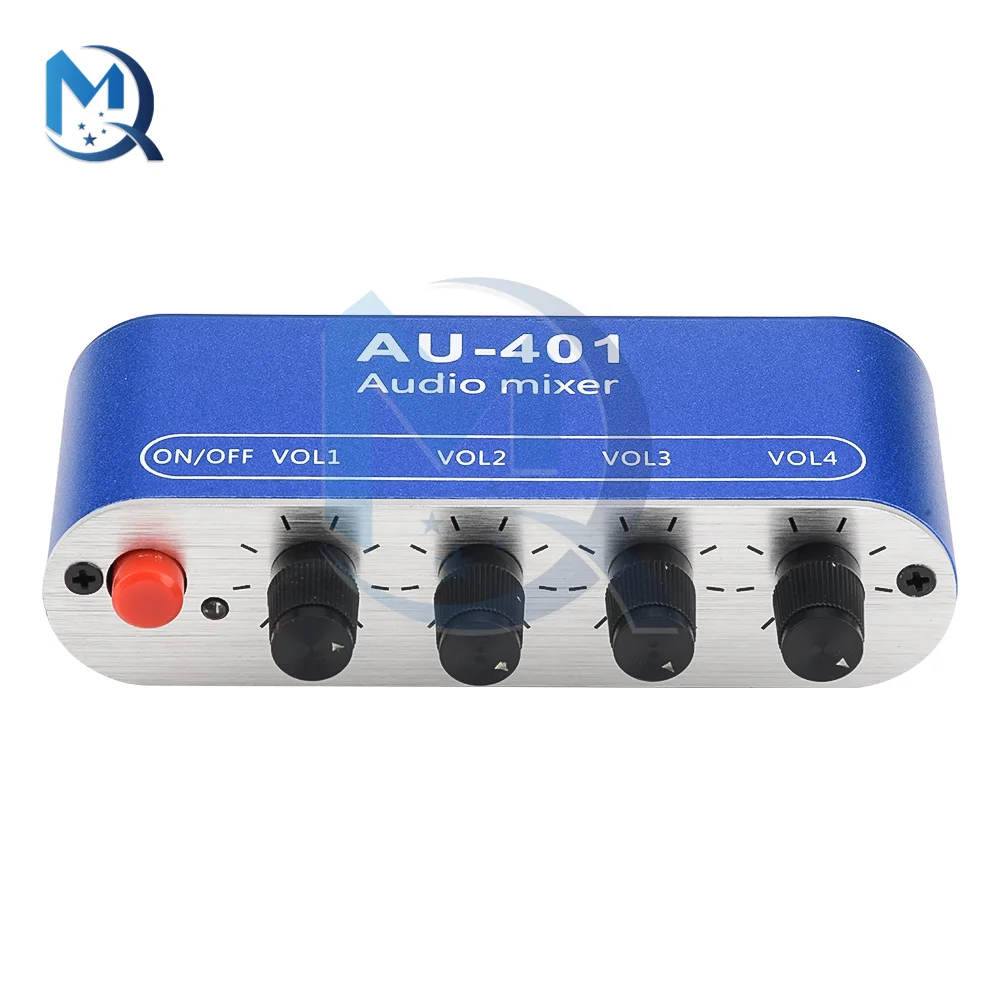 DC5-12V AU-401 2/4 Channel Audio Signal Mixing Board Module  Stereo Output Audio Mixer Drive Headphone Amplifier Board + Shell