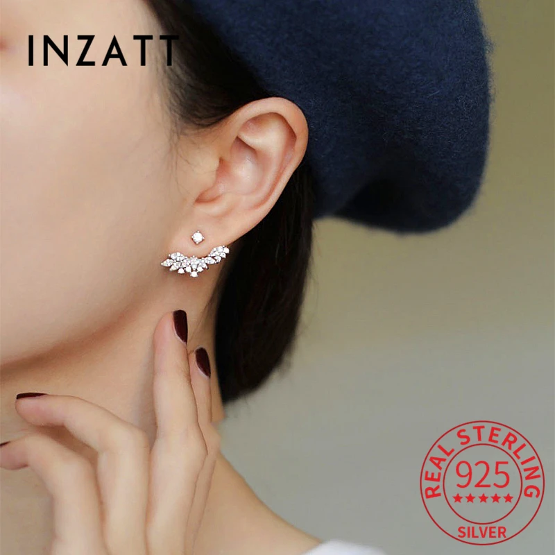 INZATT Real 925 Sterling Silver Zircon Angel Wings Hook Stud Earrings For Charm Women Cute Bohemian Fine Jewelry Accessories