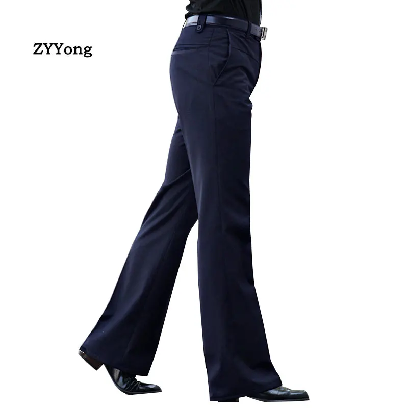 High Quality New Flared Boot Cut Trousers Men's Business Casual Slim Office Meeting Elegant Black Suit Pants Large Size 37 Flat