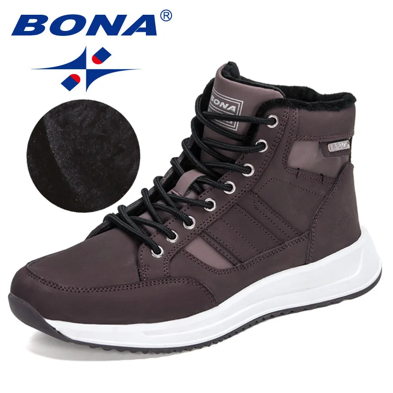 BONA 2022 New Designers Plush Ankle Snow Boots Men Protective Wear-resistant Sole Boots Man Warm Winter Walking Boots Mansculino