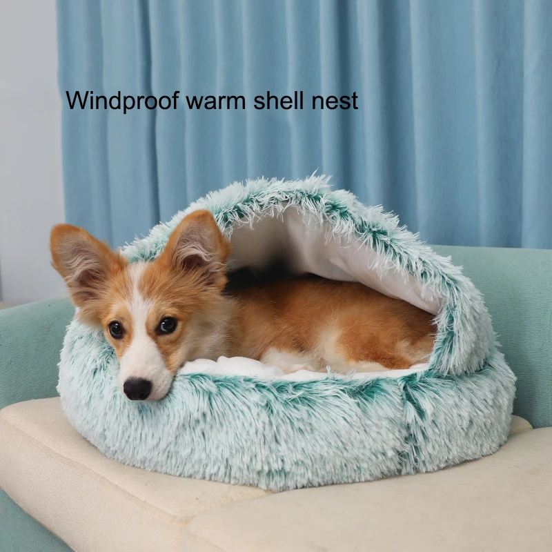 Round Long Plush Cat Bed Winter Warm Thicken Pet House  Soft Comfortable Sleeping Bag For Small Dogs 2 In 1 Cat Bed Dropshipping