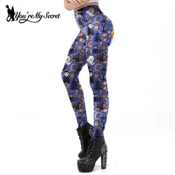 [You are my secret] calça de festival de halloween, calças sensuais de tornozelo azul roxo e pomkin com desenhos animados para mulheres leggins qmilch