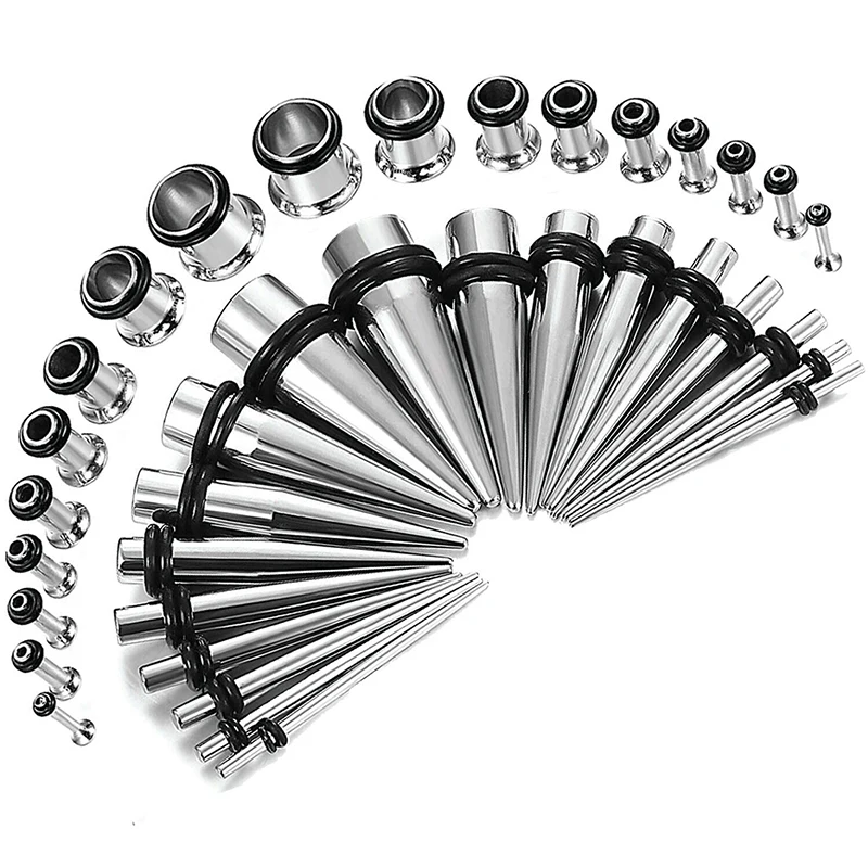 36 Stks/partij 14G-00G Roestvrijstalen Oormeters Strekset Taps Toelopende Pluggen Oogjes Oor Taps Toeloop En Pluggen Expander Set Body Piercing