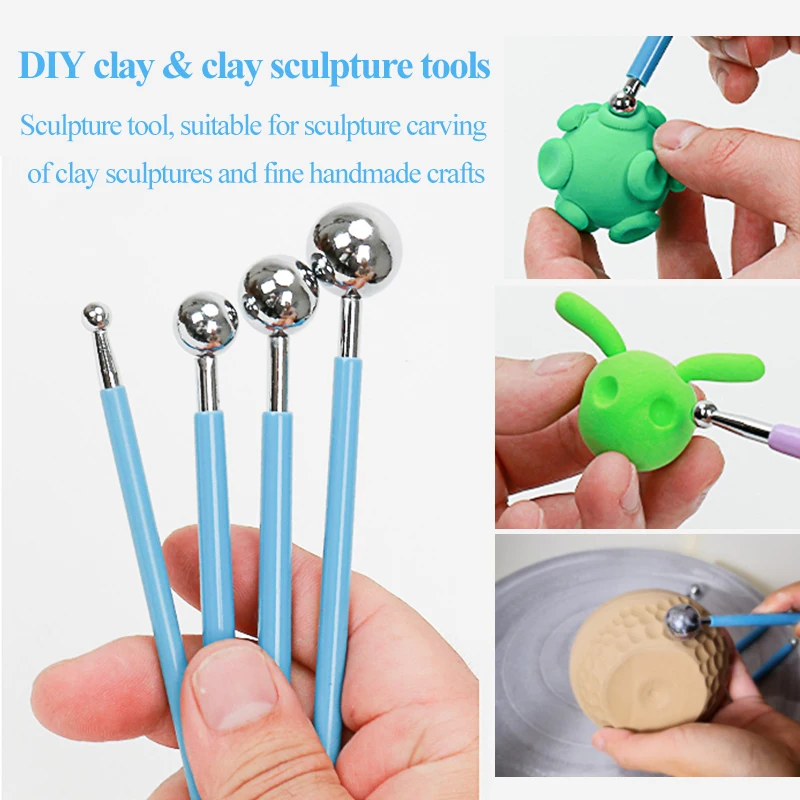 

Professional DIY Stainless Steel Polymer Clay Ball Tools 4pcs/set Clay Pottery Carving Sculpture Tools Toys Molding Ball Sticks