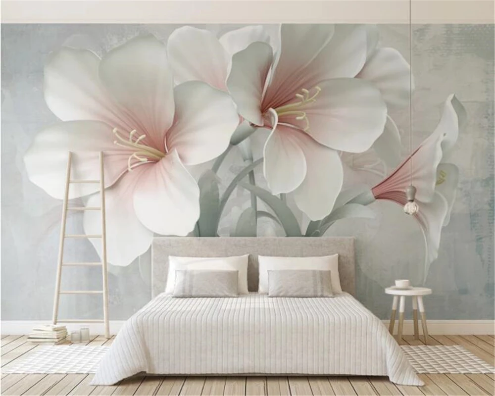 Custom wallpaper three-dimensional flower leaves simple flowers TV background wall living room bedroom 3d wallpaper