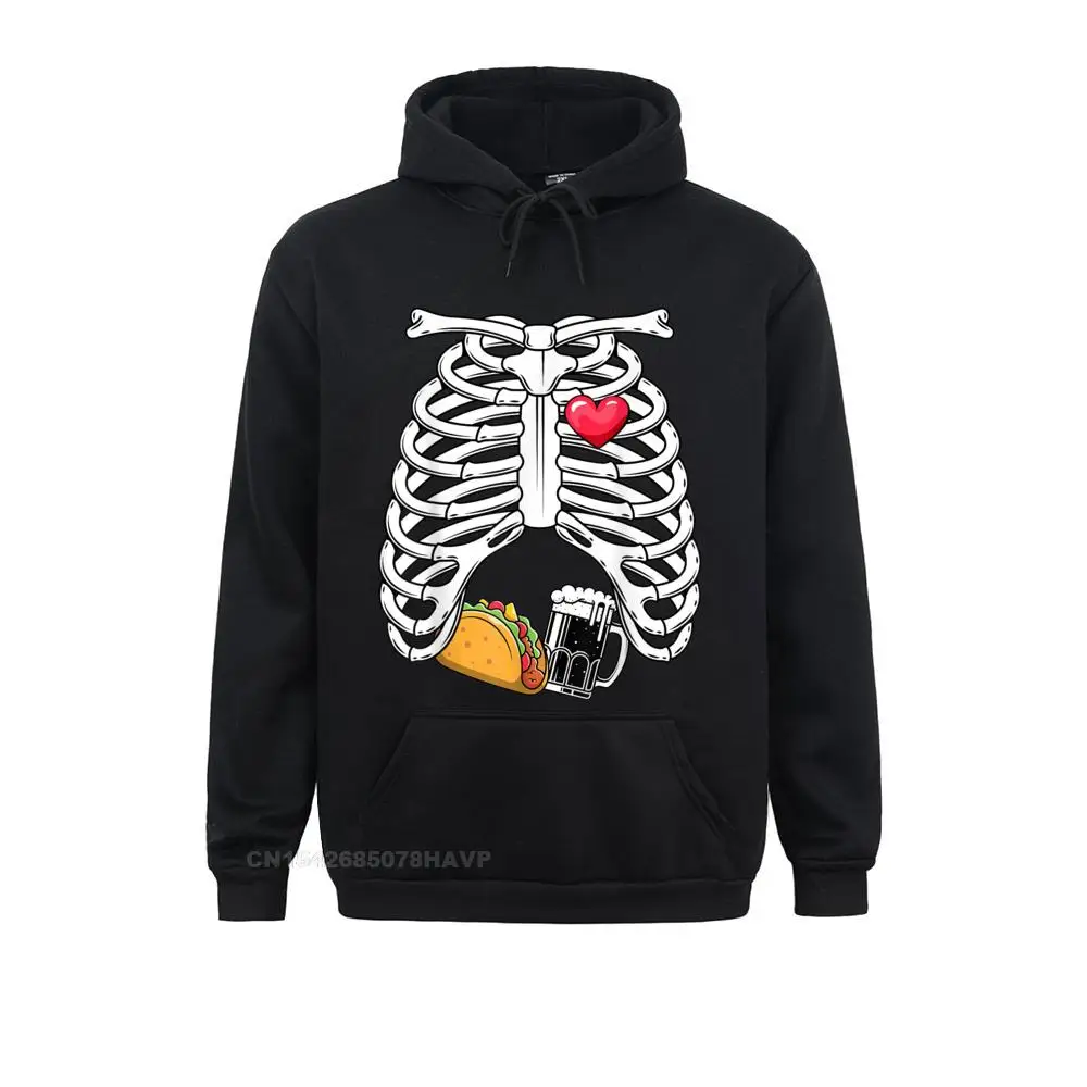 Skeleton Pregnancy Tacos Beer Xray Funny Halloween Soon Dad Hoodie Funky Men Sweatshirts Long Sleeve Hoodies Hoods