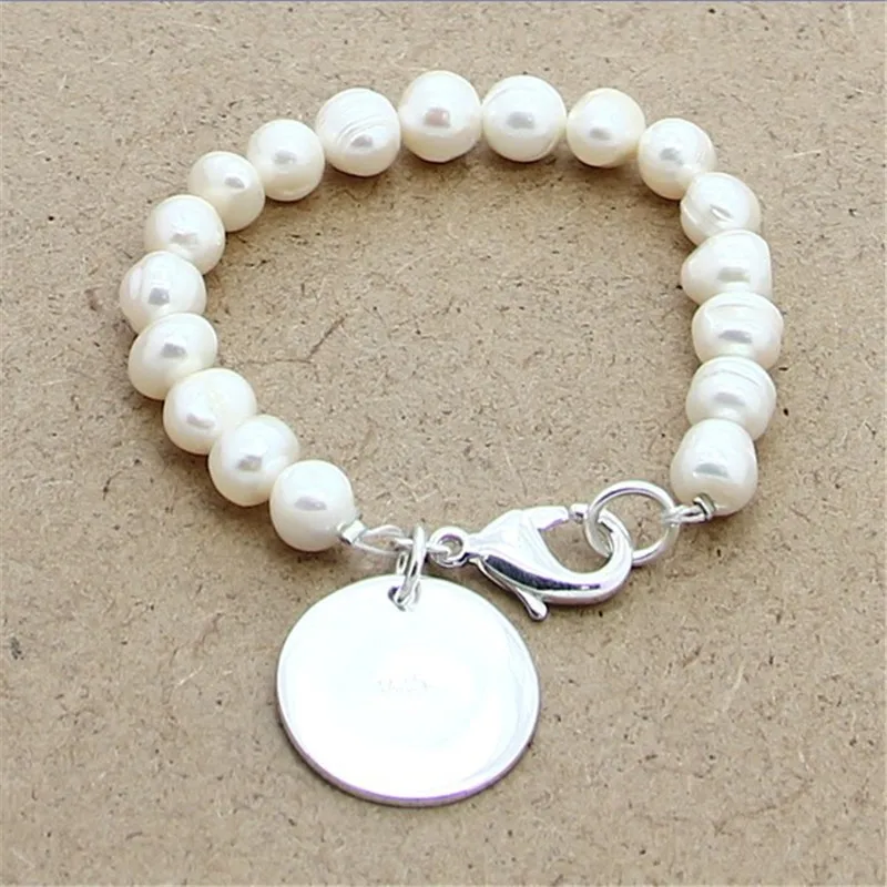 New 925 Sterling Silver Bracelet Natural Freshwater Pearl With Heart Brand Bracelet For Woman Charm Jewelry Wedding Gift