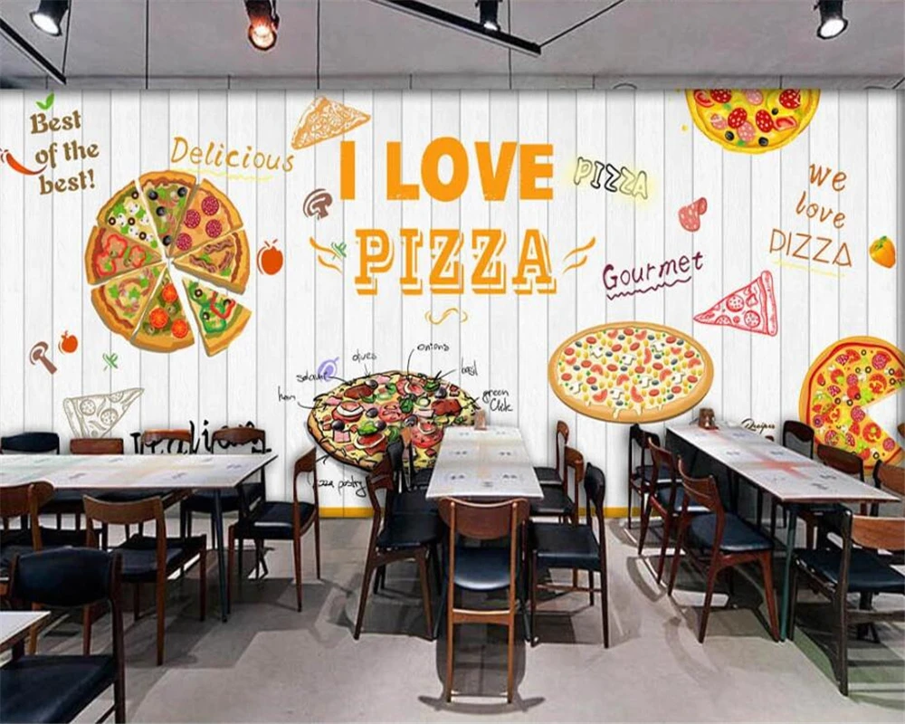 

Custom size 3d mural White plank pizza wallpaper Western Restaurant Coffee Shop restaurant wallpaper wall decoration painting