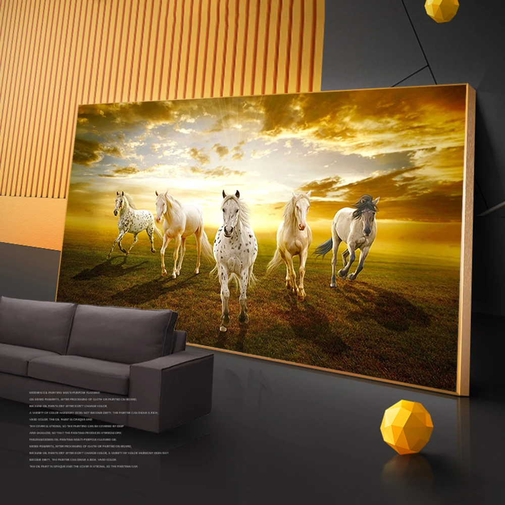 Seven Horses Running on the Grassground Canvas Paintings On the Wall Art Posters and Prints Animals Sunset Pictures Home Decor