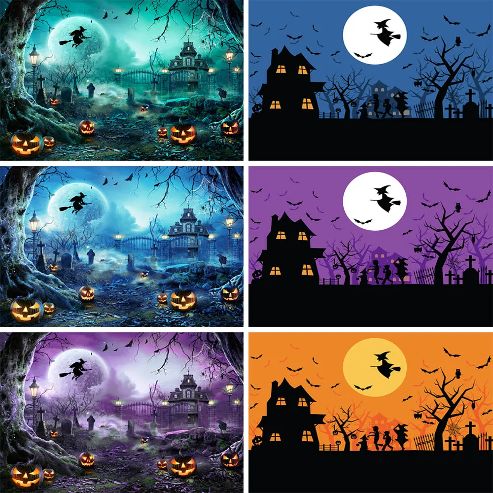 Mocsicka Halloween Backdrop Tombstone Castle Pumpkin Lantern Moon Baby Birthday Photography Background Photo Studio Photophone