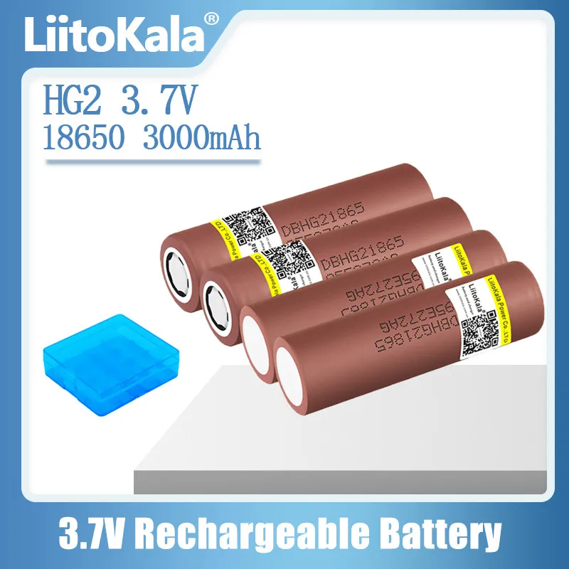 

1-10pcs LiitoKala 100% New HG2+Box 18650 3000mAh Rechargeable battery 18650HG2 3.6V discharge 20A Max 35A Power batteries