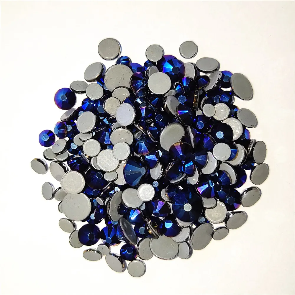 AAAA+ Best Quality Metallic Blue Hot Fix Rhinestone Shiny Super Bright Hotfix Iron On Crystals Glass For Clothes Decorations