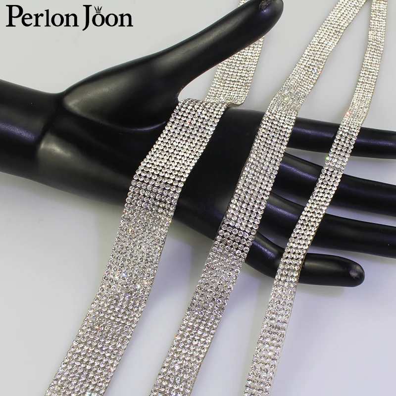 1 yard Arranged Motif white crystal Hot Fix Rhinestone Tape trim ribbon Iron On Appliques for Dress shoe adornment TR001