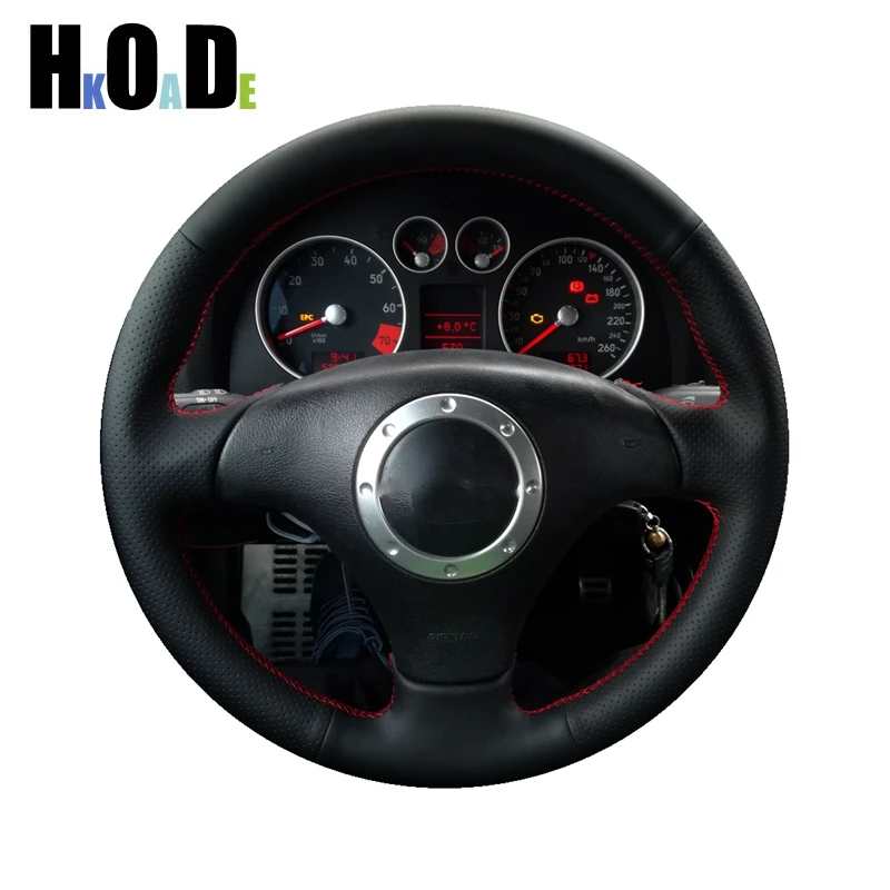 Car Steering Wheel Cover For Audi A2 8Z A3 8L Sportback A4 B6 Avant A6 C5 A8 D2 TT 8N S3 S4 RS 4 RS 6 Black Artificial Leather