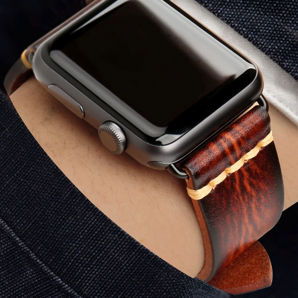 Handmade Cow Leather Strap For Apple Watch Band 49mm 45mm 41mm 44mm 40mm 42mm 38mm Series 8 7 SE 6 5 4 3 iWatch Watch Bracelet