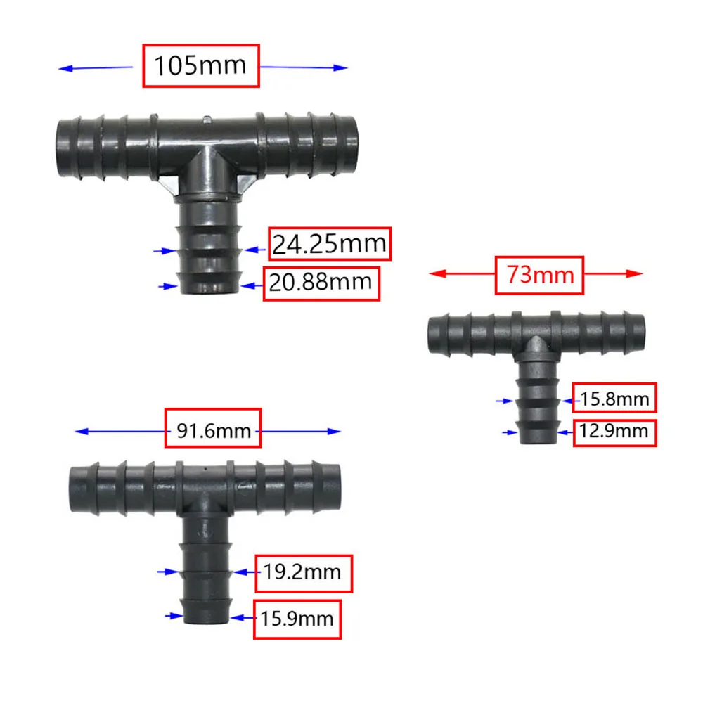 50pcs 16mm 20mm 25mm PE Pipe Tee Elbow Repair End Plug Connectors 1/2 3/4