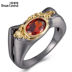 DreamCarnival New Arrive Geometric Red Cubic Zircon Ring for Women Black-Gold Color Wedding Engagement Party Accessories WA11788