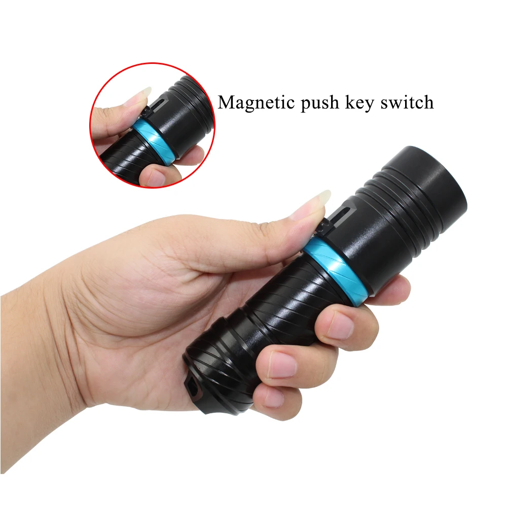 UV Diving LED Flashlight Waterproof 18650 26650 Torch Purple Light Dive 100m Underwater Camping Lanterna Lamp Stepless Dimming