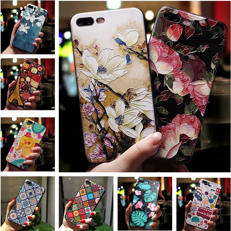 Funda en relieve para iPhone 7 8 Plus, funda de silicona suave con bonito relieve de flores para iPhone8 8plus 7plus 6 6S 6 s, fundas traseras para teléfono 6plus