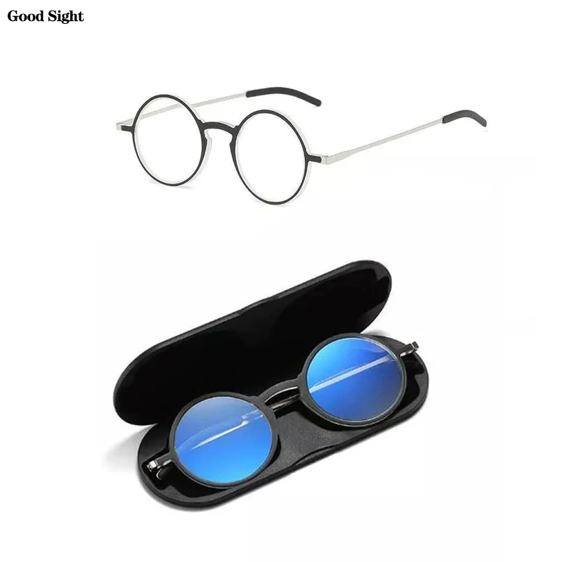 

Thin Reading Glasses Protable Pocket Presbyopic Eye Glasses Anti-Blue Ray Spectacles Eyeglasses With Case Round Glasses Frame +2