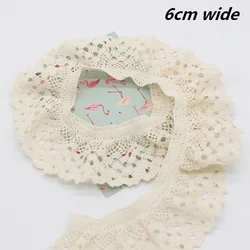 6cm Wide Beige Cotton Crochet Stretch Ruffled Lace Fabric DIY Clothes Sleeve Skirt Lengthened Border Clothing Sewing Accessories