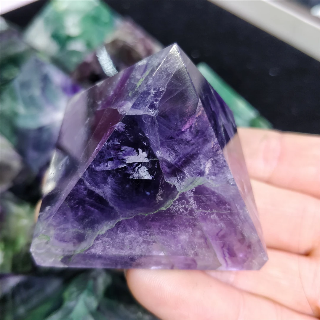 4-5cm Natural Colorful Raw Fluorite Pyramids Polished Polyhedron Mineral Crystal Precious Stones Chakras Ornaments Healing Decor