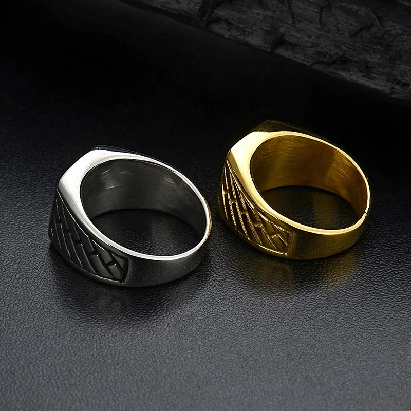 Men\'s Gold Color Square Ring Stainless Steel Punk Simple Signet Rings for Men Women Fashion Jewelry Drop shipping