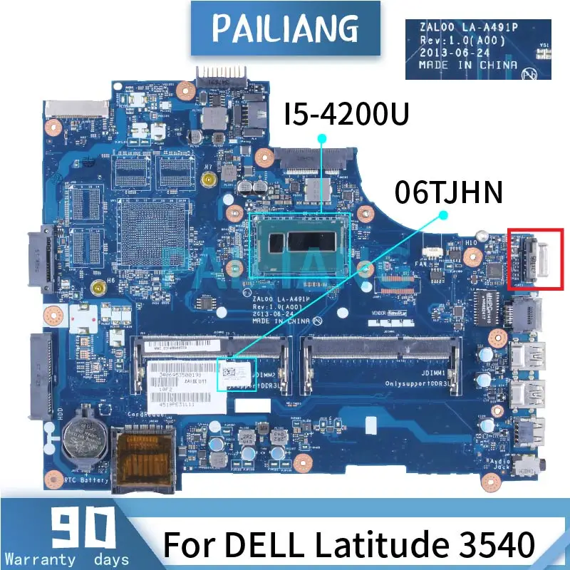 

For DELL Latitude 3540 I5-4200U Laptop Motherboard CN-06TJHN 06TJHN ZAL00 LA-A491P SR170 DDR3 Notebook Mainboard