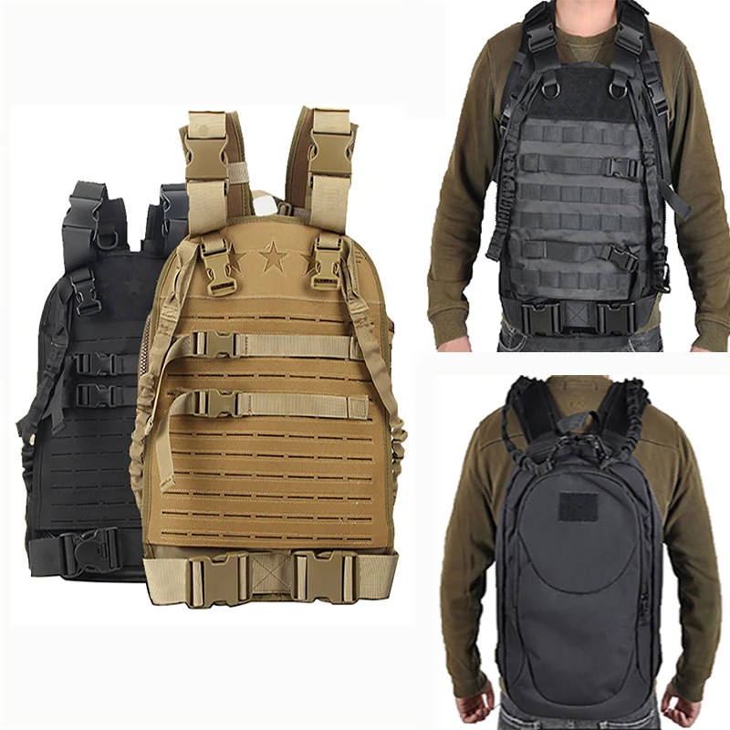 Açık ayarlanabilir 2-In-1Sport sırt çantası askeri taktik yelek Airsoft Paintball koruyucu Molle plaka taşıyıcı av ekipmanları