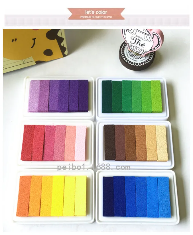 9.5x6.3CM 6 Colors Ink Pad Colorful Inkpad Yellow Red Blue Green Brown Purple