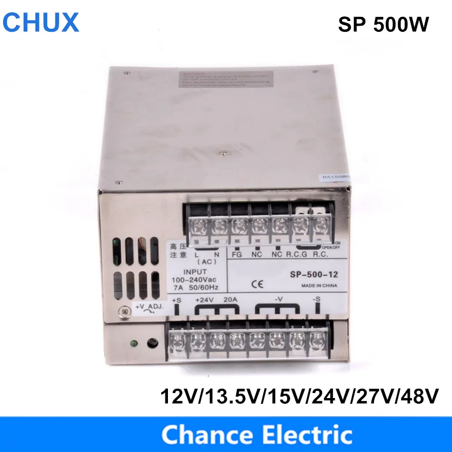 

CHUX Sp Series 500w Single Output Smps Ac Dc Switching Power Supply 12v 13.5v 15v 24v 27v 48v Sp-500w-24v