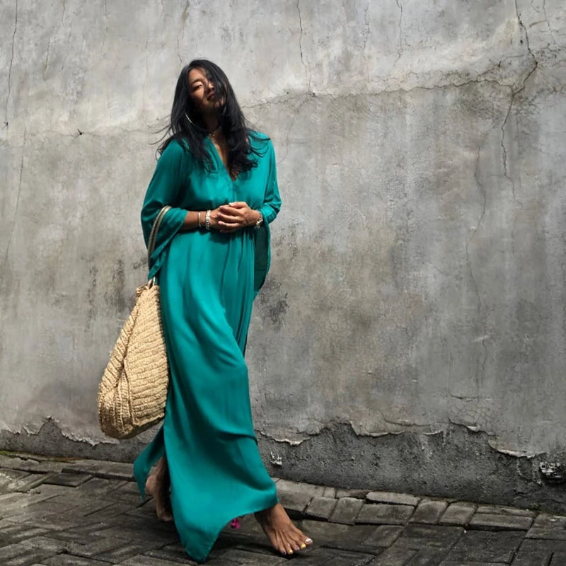 Klein Blue Kaftan Oversized Pure Colore Maxi-Dress Avant-Garde Simple Loose Robe Tunic Minimalism Design Caftan Timeless Dress