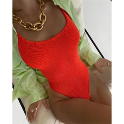 2024 Sexy Women One Piece Swimsuit Solid Swimwear Female Backless Thong Brazilian Halter Monokini Bathing Suit Bather Beach Wear