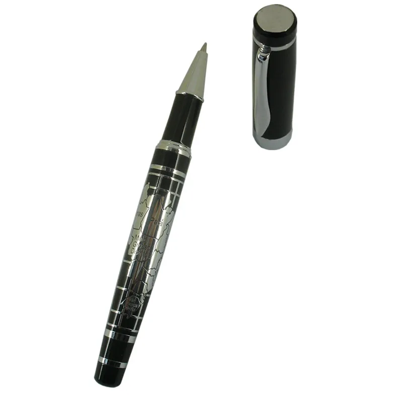 

ACMECN New Design Luxury Black Roller Pen 0.5mm Writing Point with Map Pattern by Embossing Carved 36g Metal Brass Heavy ink Pen