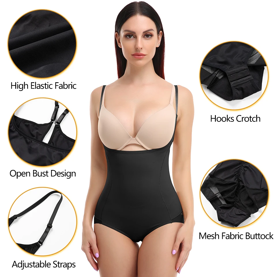 Shapewear for Women Tummy Control Bodysuits Waist Trainer Body Shaper Slimming Underwear Open Bust Compression Belly Girdles