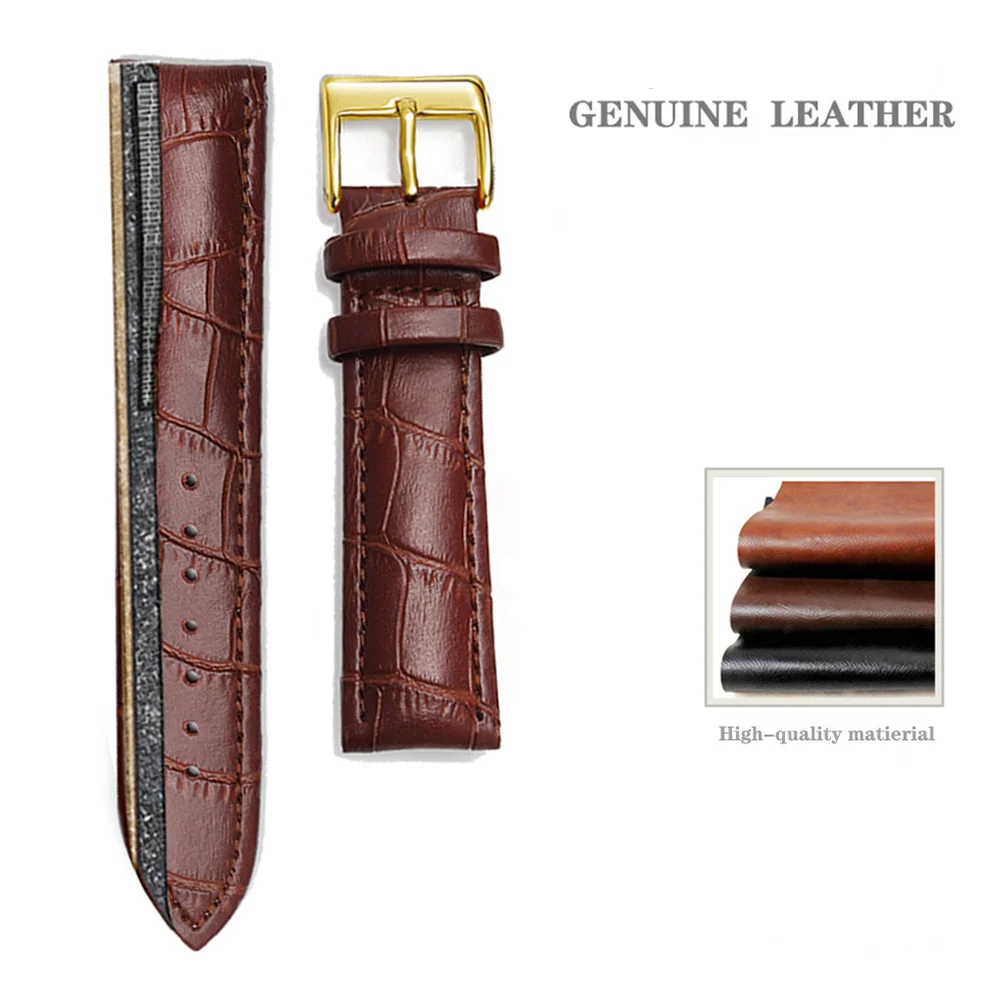 Genuine Leather Bracelets 14/16/18/20/22/24mm Watch Steel Pin Buckle Band Strap High Quality Wrist Belt Strap + Tool