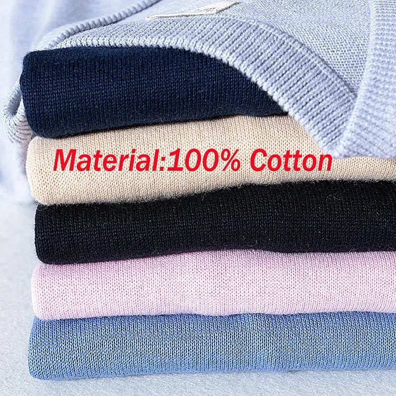 Chất Liệu Cao Cấp 100% Cotton Nam Cổ Chữ V Tay Dài Áo Thun Áo Len Thương Hiệu Casual Nam Áo Len Dệt Kim Thời Trang Ôm Dáng Áo M-3XL